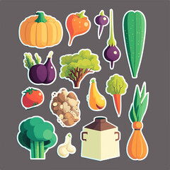 Vibrant and colorful collection of vegetable illustrations in vector format