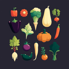 Vector vegetable collection with realistic shading and highlights
