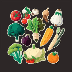 Vector illustration of a vegetable set with a bright and cheerful color scheme