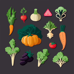 Vector illustration of a colorful vegetable collection