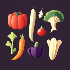 Vector illustration of a realistic vegetable set with intricate details