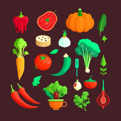Collection of vegetable icons with unique and creative designs
