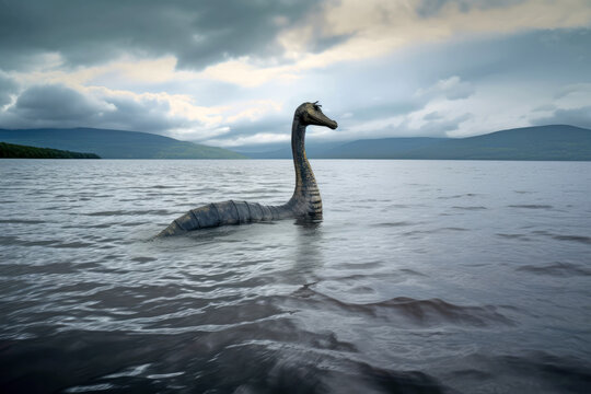 Nessi, das Ungeheuer von Loch Ness, Konzept Bild - Generative AI