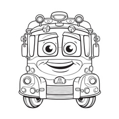 vehicle, Black and white coloring pages for kids, simple lines, cartoon style, happy, cute, funny, many things in the world.