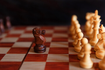 game of chess, chess on the board and on the background, a man plays chess

