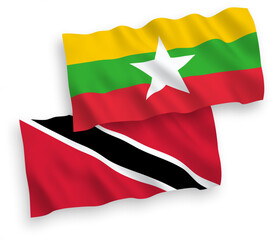 Flags of Republic of Trinidad and Tobago and Myanmar on a white background