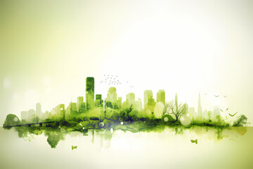 Sustainable living in the modern green city of the future, background illustrated, Generative AI