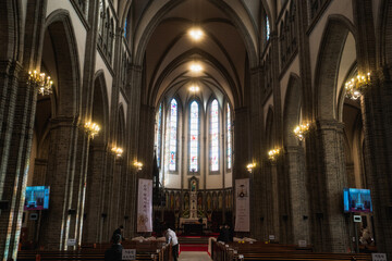 Inside Myeongdong Catholic Cathedral and corridor during winter sunny day at Jung-gu , Seoul South Korea : 2 February 2023