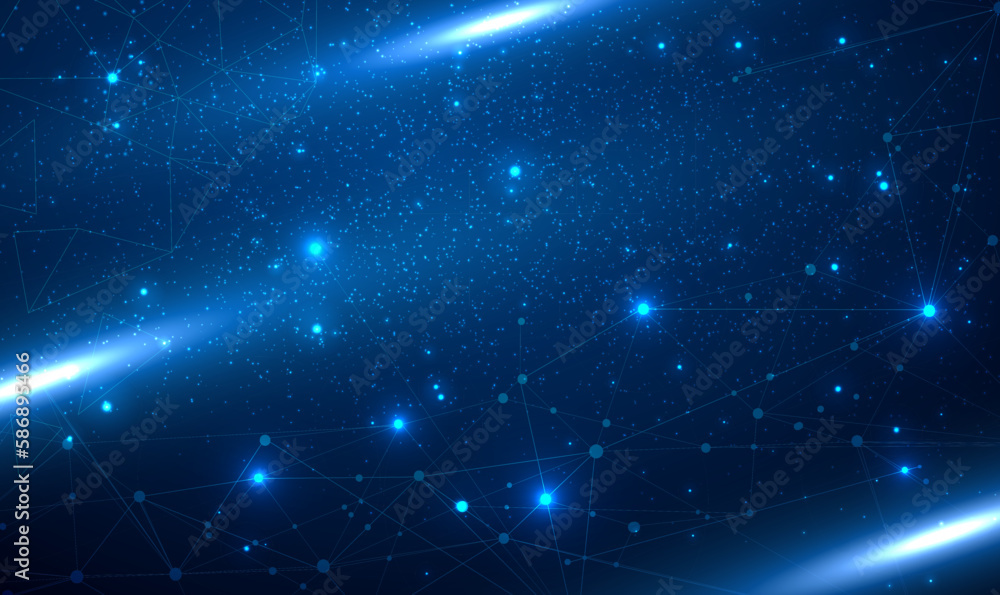 Poster futuristic technology of molecules with polygonal shapes on infinity space background. polygonal bac