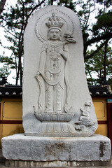 Quan Yin or Kuan Yin chinese goddess statue for korean people travelers travel visit respect praying blessing deity mystical at Haedong Yonggungsa temple at Gijang city in Busan or Pusan, South Korea