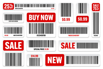 Set of product barcodes. Special offer, sale stickers, shopping discount label or promotional badge. Serial number, product ID. Store or supermarket scan labels, price tag. Vector illustration