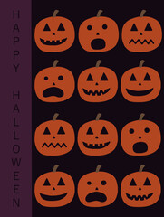 Set of Halloween pumpkins with various facial expressions. Greeting card, invitation, spooky, fun, holiday, trick or treat