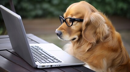 Online pet psychology, veterinarian service on-demand and Animal care. web video conference call with vet doctor. pet sits down at the computer
