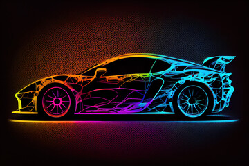car with multicolored glowing neon lights. Generative Ai