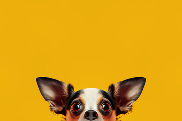 Funny small dog over yellow background. Generative Ai