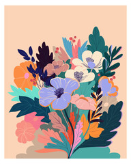 Poster with an Abstract bouquet of flowers.  - 586898267