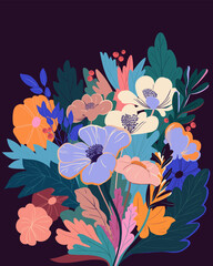Print with an Abstract bouquet of flowers.  - 586898277