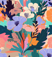 Seamless pattern of decorative flowers. Colorful floral illustration.