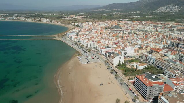 Aerial images of the city of Roses on the Costa Brava of Girona a few kilometers from Figueres summer tourism