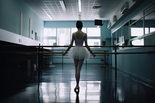 South American ballet dancer from behind in a training room - Generative AI