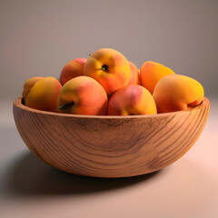 Fresh Peaches wooden plate created with Generative AI technology.