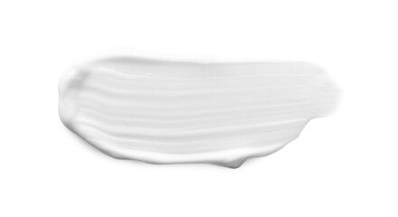 Sample of facial cream isolated on white, top view
