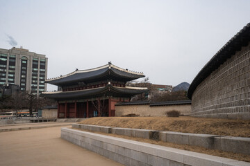 Changdeokgung Palace and Donhwamun main gate and entrance  in Seoul during winter morning at Jongno , Seoul South Korea : 3 February 2023