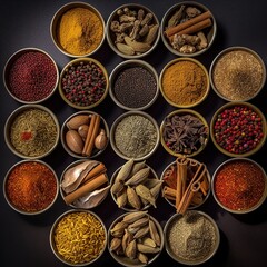 Different kinds of spices. Collection of spices. Generative AI.