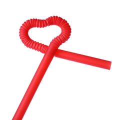 Plastic red cocktail tube isolated on white