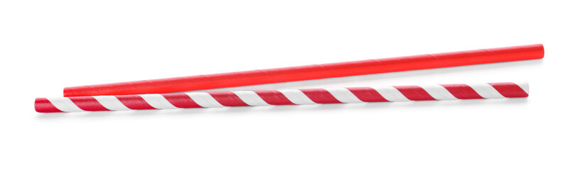 Different paper cocktail straws on white background