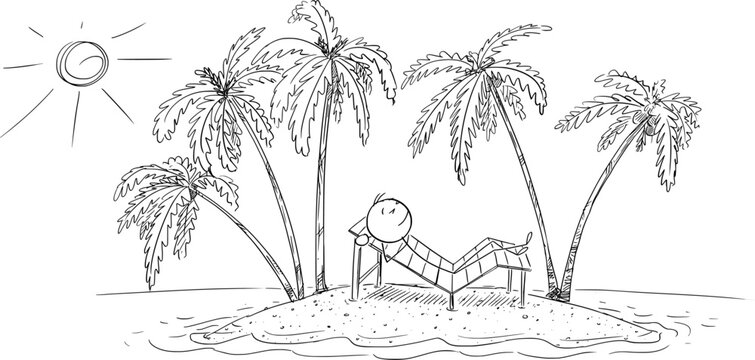 Enjoying on Tropical island , Vector Cartoon Stick Figure Illustration