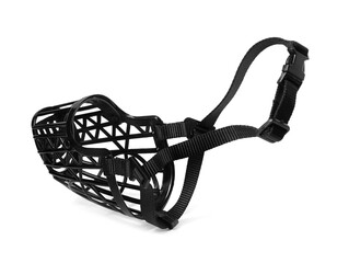 Black plastic dog muzzle isolated on white