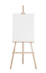 Wooden easel with canvas isolated on white. Artist's equipment