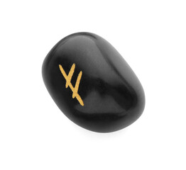 Black stone rune Fehu isolated on white