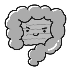 きれいで健康な腸のイラスト（大腸・小腸）キャラクター（白黒）