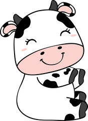 Cute happy smile baby cow sitting cartoon character doodle hand drawing 