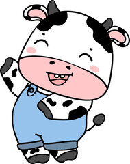 Cute happy smile baby cow sitting cartoon character doodle hand drawing 