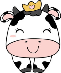 Cute happy smile baby cow face children cartoon character doodle hand drawing 