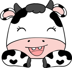 Cute happy smile baby cow face children cartoon character doodle hand drawing 