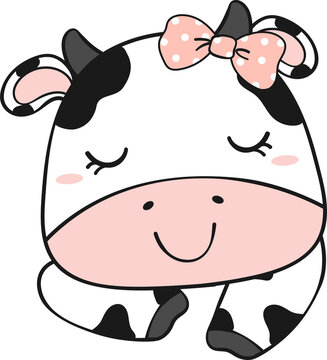 Cute happy smile baby cow face children cartoon character doodle hand drawing 