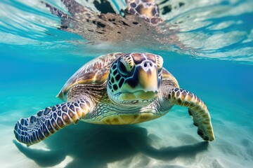 Fototapeta premium The Graceful Journey of a Solitary Sea Turtle