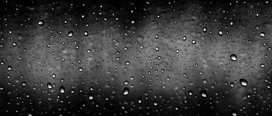 Naklejka na ściany i meble black and white rain drops background, generative AI horizontal banner