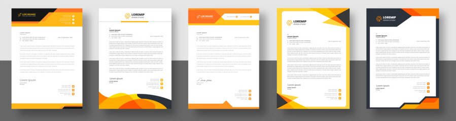 official minimal creative abstract professional newsletter corporate modern business proposal letterhead design template set with yellow color. letter head design set with orange color.  - obrazy, fototapety, plakaty