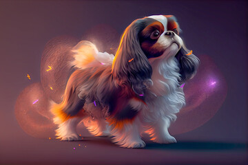 Naklejka premium Cavalier king charles spaniel dog, animal dog with wings generative ai