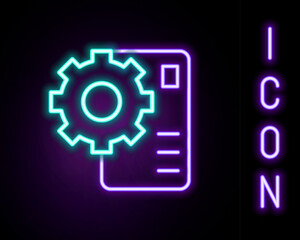 Glowing neon line Neural network icon isolated on black background. Artificial intelligence AI. Colorful outline concept. Vector