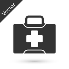 Grey First aid kit icon isolated on white background. Medical box with cross. Medical equipment for emergency. Healthcare concept. Vector Illustration