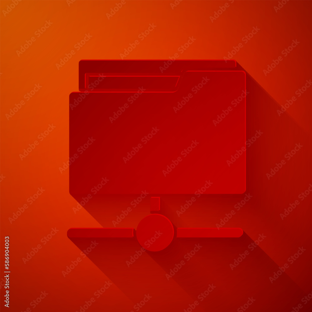 Poster paper cut ftp folder icon isolated on red background. software update, transfer protocol, router, te