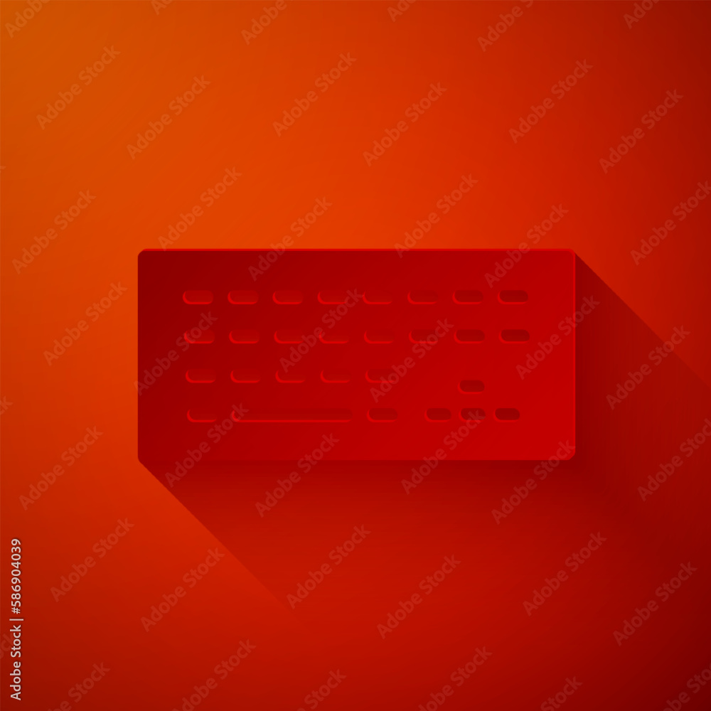 Poster paper cut computer keyboard icon isolated on red background. pc component sign. paper art style. vec