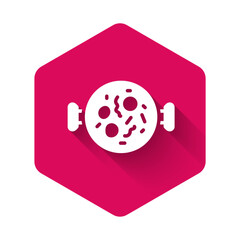 White Chicken tikka masala icon isolated with long shadow. Indian traditional food. Pink hexagon button. Vector