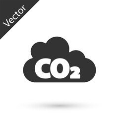 Grey CO2 emissions in cloud icon isolated on white background. Carbon dioxide formula, smog pollution concept, environment concept. Vector